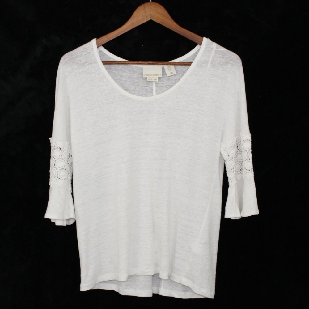 Cynthia Rowley White Bell 3/4 Sleeve Linen Top